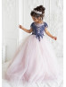 Beaded Blue Lace Tulle Flower Girl Dress